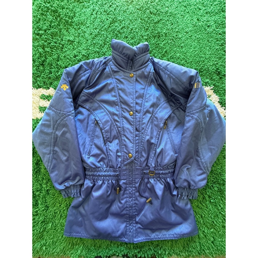 VINTAGE Descente Jacket Womens 10 Blue Excellent Vintage Textured Insulated Coat